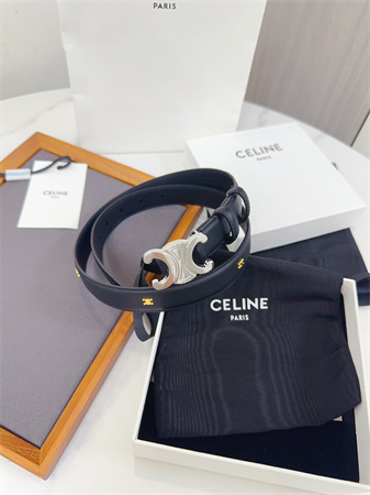 Celine Triomphe Belt 25MM Calfskin Silver Tone Buckle Black