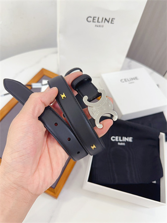 Celine Triomphe Belt 25MM Calfskin Silver Tone Buckle Black