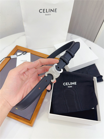 Celine Triomphe Belt 25MM Calfskin Silver Tone Buckle Black