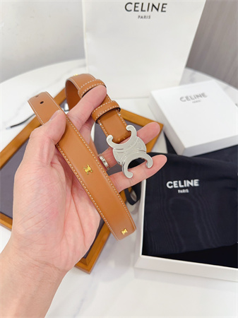 Celine Triomphe Belt 25MM Calfskin Silver Tone Buckle Brown