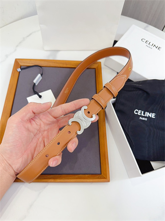 Celine Triomphe Belt 25MM Calfskin Silver Tone Buckle Brown