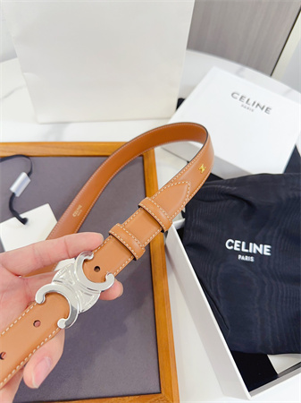 Celine Triomphe Belt 25MM Calfskin Silver Tone Buckle Brown