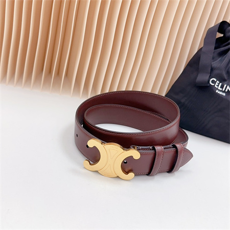 Celine Triomphe Belt 34MM Calfskin Shinny Gold Tone Buckle Burgundy