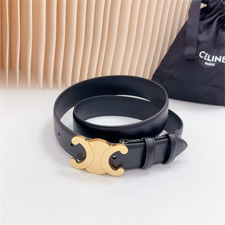 Celine Triomphe Belt 34MM Calfskin Shinny Gold Tone Buckle Black