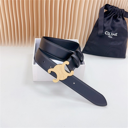 Celine Triomphe Belt 34MM Calfskin Shinny Gold Tone Buckle Black