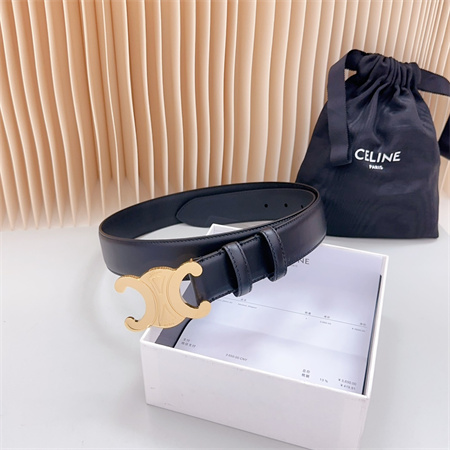 Celine Triomphe Belt 34MM Calfskin Shinny Gold Tone Buckle Black