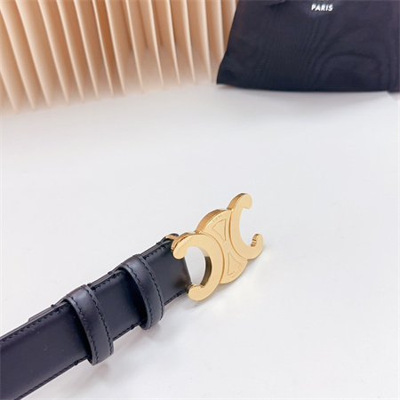 Celine Triomphe Belt 34MM Calfskin Shinny Gold Tone Buckle Black