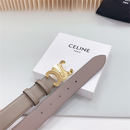 Celine Triomphe Belt 34MM Calfskin Shinny Gold Tone Buckle Grey