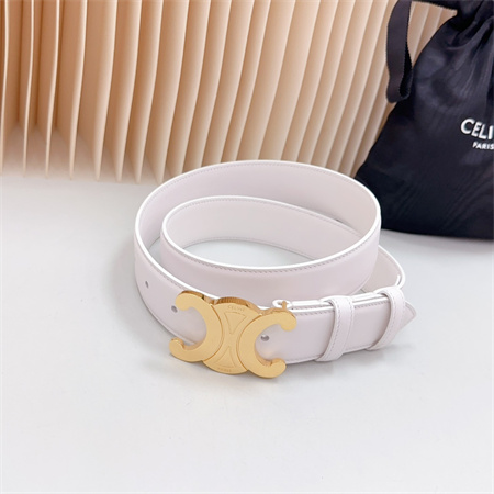 Celine Triomphe Belt 34MM Calfskin Shinny Gold Tone Buckle White