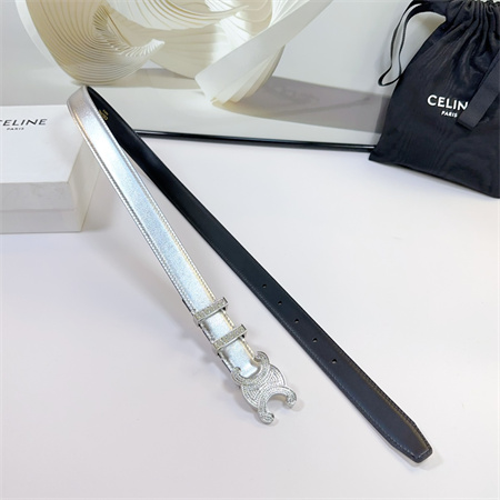 Celine Triomphe Belt 25MM Calfskin In Silver Color