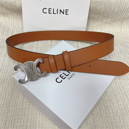 Celine Men’s Triomphe Belt 35MM Calfskin Silver Tone Buckle Brown
