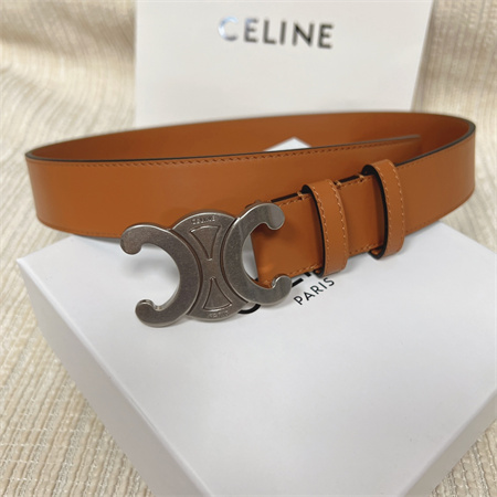 Celine Men’s Triomphe Belt 35MM Calfskin Silver Tone Buckle Brown