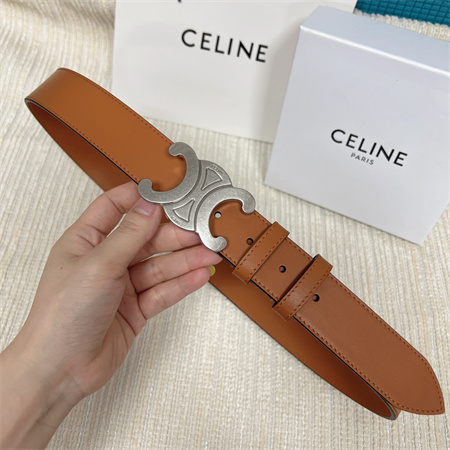 Celine Men’s Triomphe Belt 35MM Calfskin Silver Tone Buckle Brown