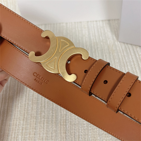 Celine Men’s Triomphe Belt 35MM Calfskin Gold Tone Buckle Brown