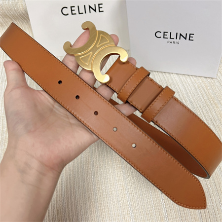 Celine Men’s Triomphe Belt 35MM Calfskin Gold Tone Buckle Brown