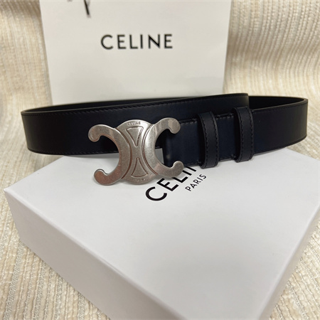 Celine Men’s Triomphe Belt 35MM Calfskin Silver Tone Buckle Black