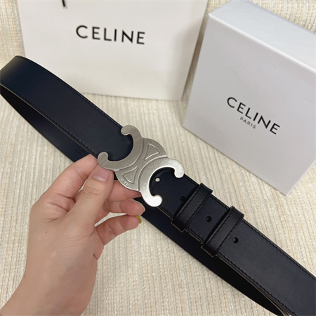 Celine Men’s Triomphe Belt 35MM Calfskin Silver Tone Buckle Black