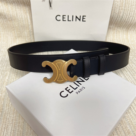 Celine Men’s Triomphe Belt 35MM Calfskin Gold Tone Buckle Black