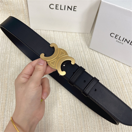 Celine Men’s Triomphe Belt 35MM Calfskin Gold Tone Buckle Black