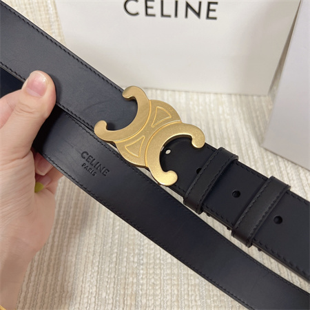 Celine Men’s Triomphe Belt 35MM Calfskin Gold Tone Buckle Black