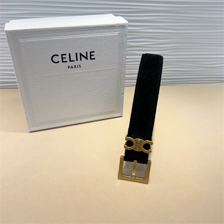 Celine TEEN Triomphe Belt 30MM Suded Gold Tone Buckle Black