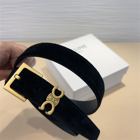 Celine TEEN Triomphe Belt 30MM Suded Gold Tone Buckle Black