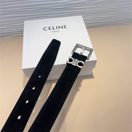 Celine TEEN Triomphe Belt 30MM Suded Silver Tone Buckle Black
