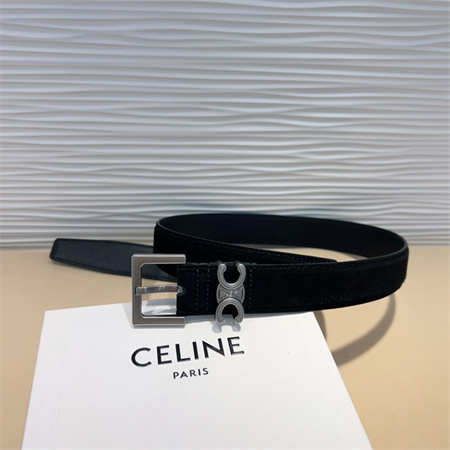 Celine TEEN Triomphe Belt 30MM Suded Silver Tone Buckle Black