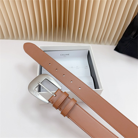 Celine Belt 35MM Calfskin Silver Tone Buckle Brown