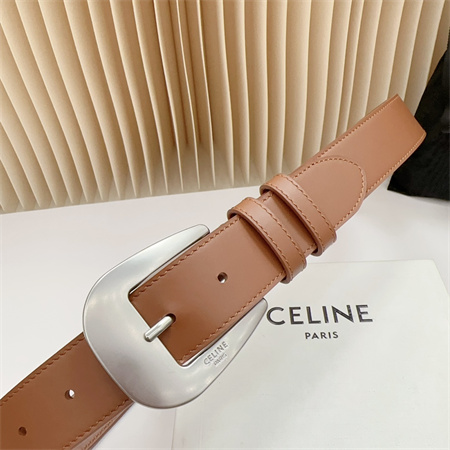 Celine Belt 35MM Calfskin Silver Tone Buckle Brown