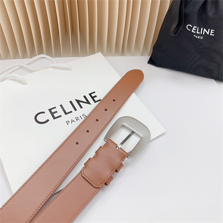 Celine Belt 35MM Calfskin Silver Tone Buckle Brown