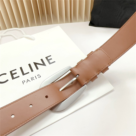 Celine Belt 35MM Calfskin Silver Tone Buckle Brown