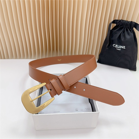 Celine Belt 35MM Calfskin Gold Tone Buckle Brown