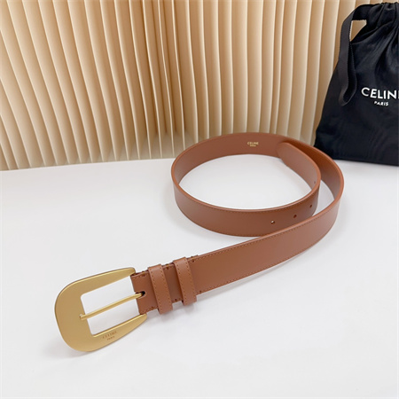 Celine Belt 35MM Calfskin Gold Tone Buckle Brown