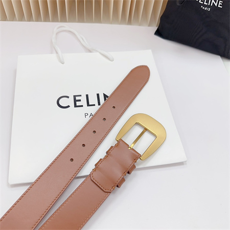 Celine Belt 35MM Calfskin Gold Tone Buckle Brown