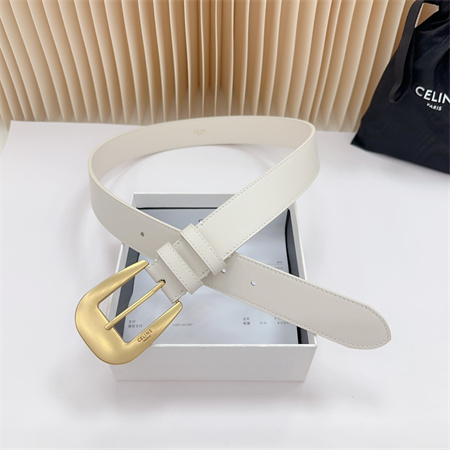 Celine Belt 35MM Calfskin Gold Tone Buckle white