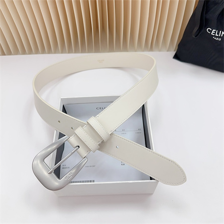 Celine Belt 35MM Calfskin Silver Tone Buckle white