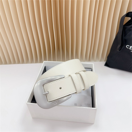 Celine Belt 35MM Calfskin Silver Tone Buckle white