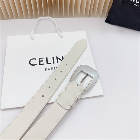 Celine Belt 35MM Calfskin Silver Tone Buckle white