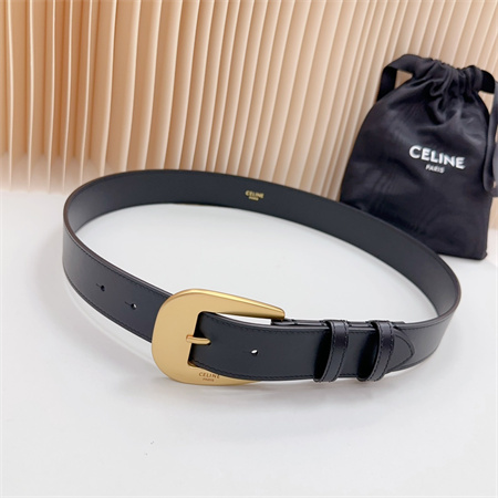 Celine Belt 35MM Calfskin Gold Tone Buckle Black