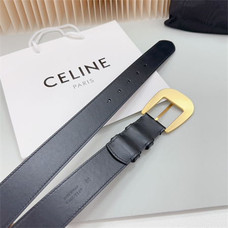 Celine Belt 35MM Calfskin Gold Tone Buckle Black