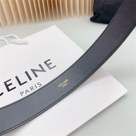 Celine Belt 35MM Calfskin Gold Tone Buckle Black