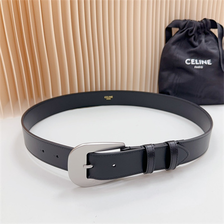 Celine Belt 35MM Calfskin Silver Tone Buckle Black