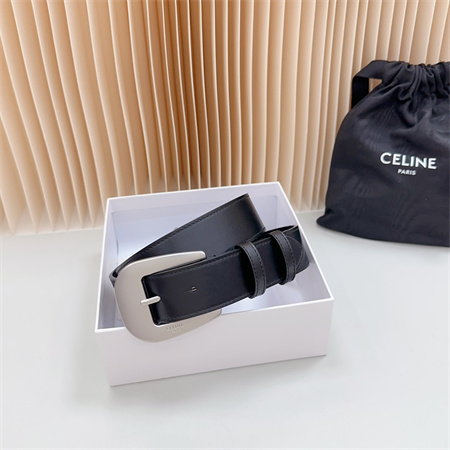 Celine Belt 35MM Calfskin Silver Tone Buckle Black
