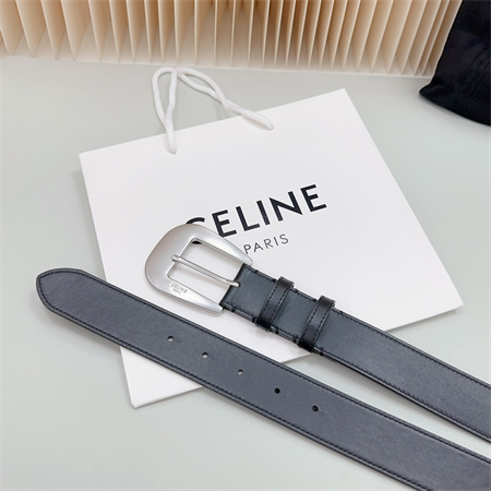Celine Belt 35MM Calfskin Silver Tone Buckle Black