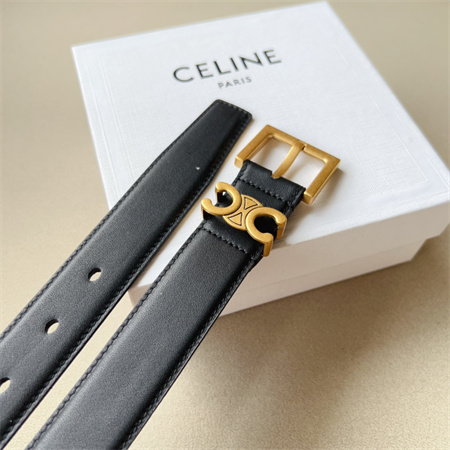 Celine TEEN TRIOMPHE Belt 30MM Calfskin Gold Tone Buckle Black