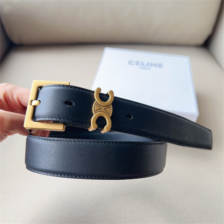 Celine TEEN TRIOMPHE Belt 30MM Calfskin Gold Tone Buckle Black