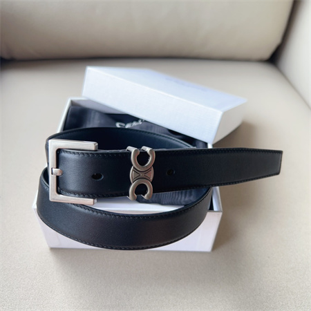 Celine TEEN TRIOMPHE Belt 30MM Calfskin Silver Tone Buckle Black