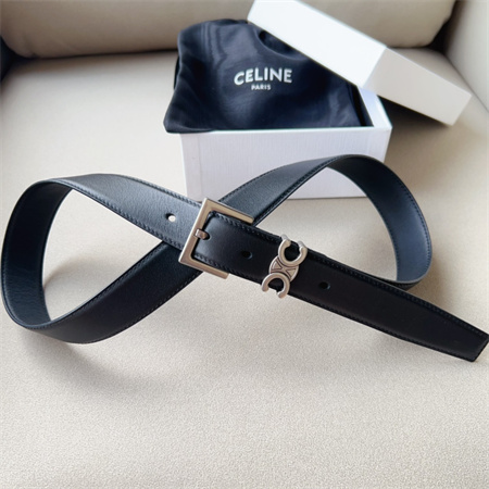 Celine TEEN TRIOMPHE Belt 30MM Calfskin Silver Tone Buckle Black