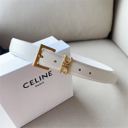 Celine TEEN TRIOMPHE Belt 30MM Calfskin Gold Tone Buckle White